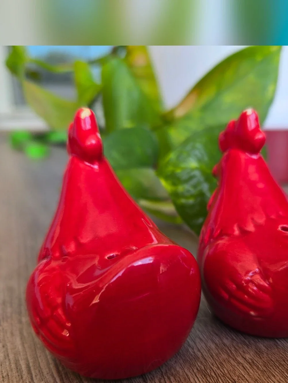 Glossy Red Ceramic Hen Salt & Pepper Shakers